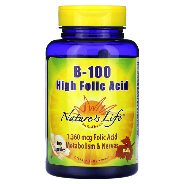 B-100, High Folic Acid, 1,360 mcg, 100 Capsules (Капсулы) Nature's Life