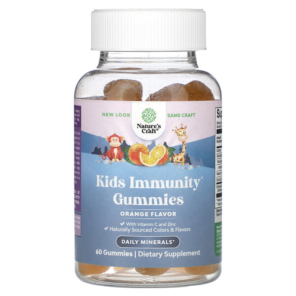 Kids Immunity Gummies (Жевательные конфеты), Orange, 60 Gummies Nature's Craft