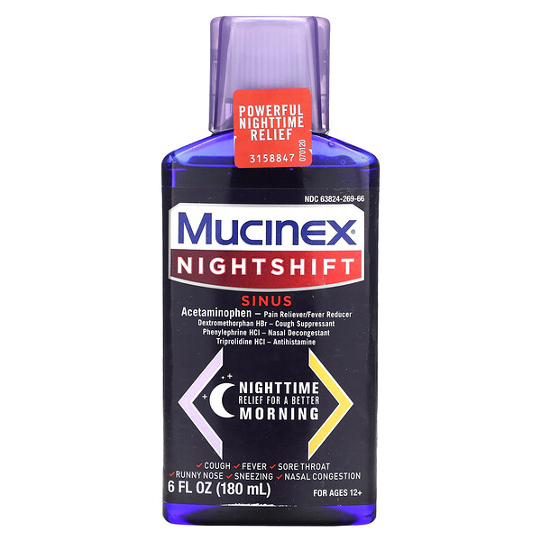 Nightshift, Sinus, возраст 12+, 6 жидких унций (180 мл) Mucinex