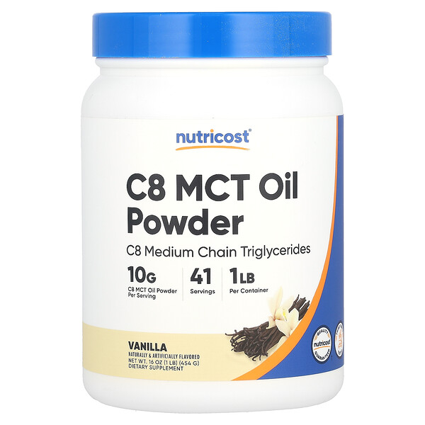 Масляный порошок C8 MCT, ваниль, 1 фунт (454 г) Nutricost