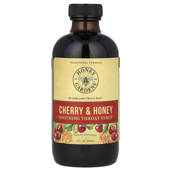 Успокаивающий сироп для горла, вишня и мед, 8 жидких унций (236 мл) Honey Gardens