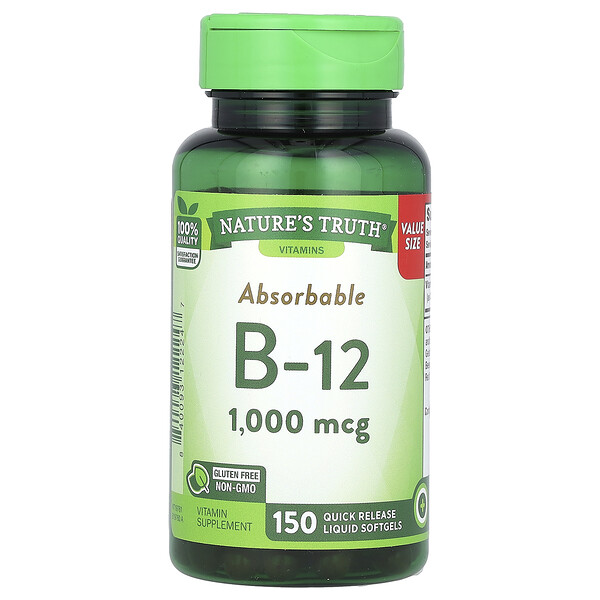 Absorbable B-12, 1000 мкг, 150 жидких мягких таблеток быстрого высвобождения Nature's Truth