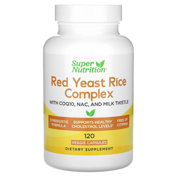 Комплекс из красного дрожжевого риса, 120 растительных капсул Super Nutrition