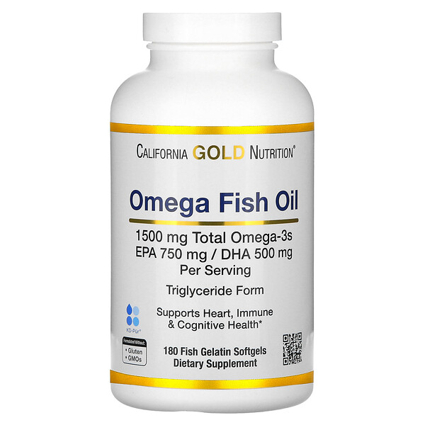 Норвежское рыбье масло Омега-3, Лимон - 180 капсул - California Gold Nutrition California Gold Nutrition