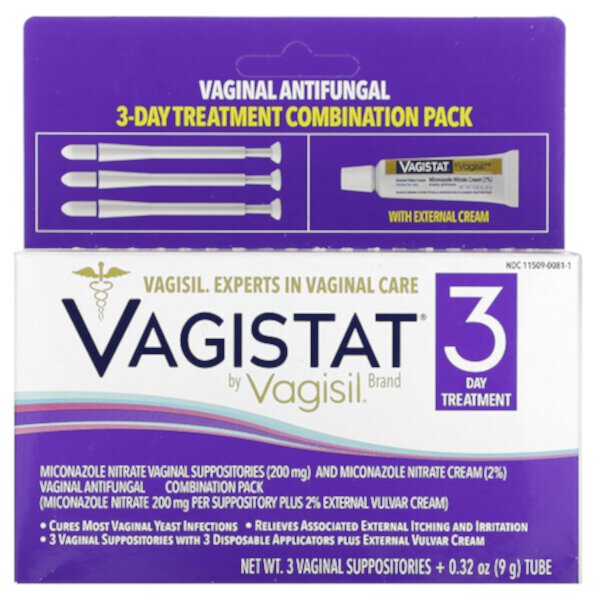 Vagistat, 3-дневное лечение, 3 вагинальные суппозитории, по 0,32 унции (9 г) каждая Vagisil