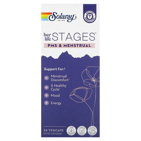 Этапы ее жизни, ПМС и менструальный цикл, 24 растительные капсулы Solaray