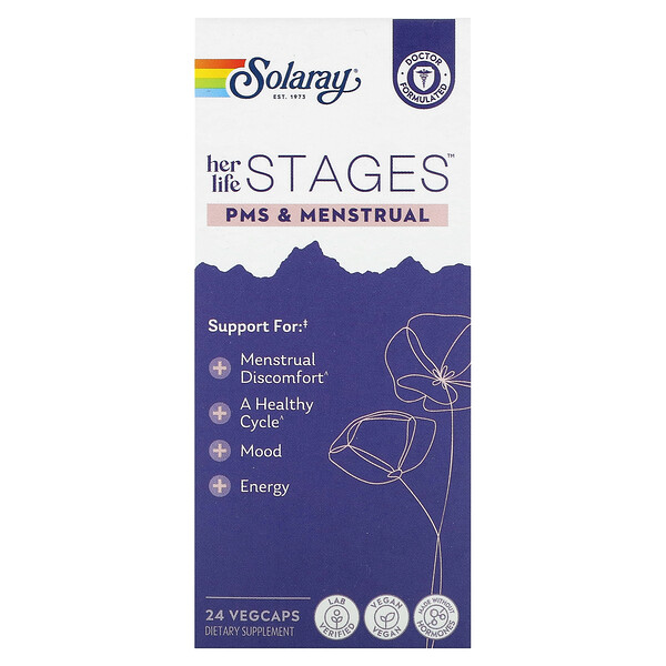 Her Life Stages, PMS & Menstrual, 24 VegCaps Solaray