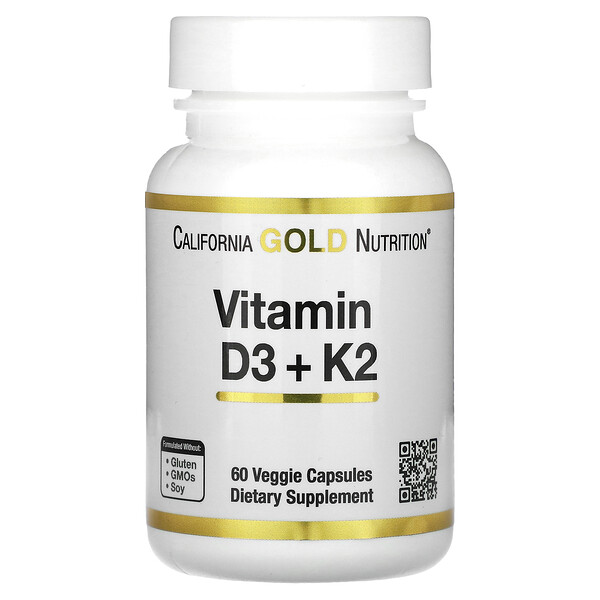 Витамин D3 + K2, 60 растительных капсул California Gold Nutrition