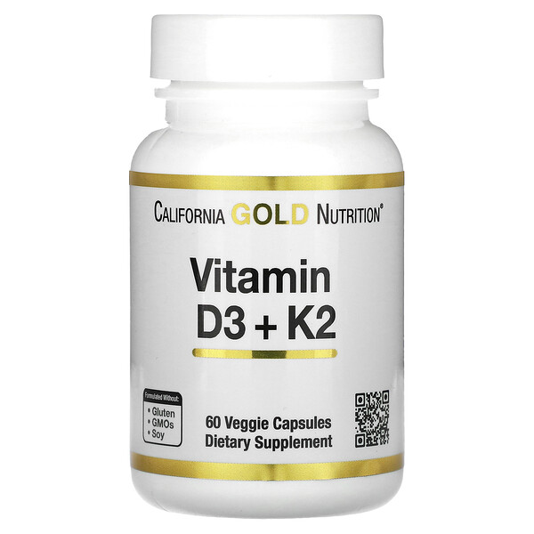 Vitamin D3 + K2, 60 Veggie Capsules (Капсулы на растительной основе) California Gold Nutrition