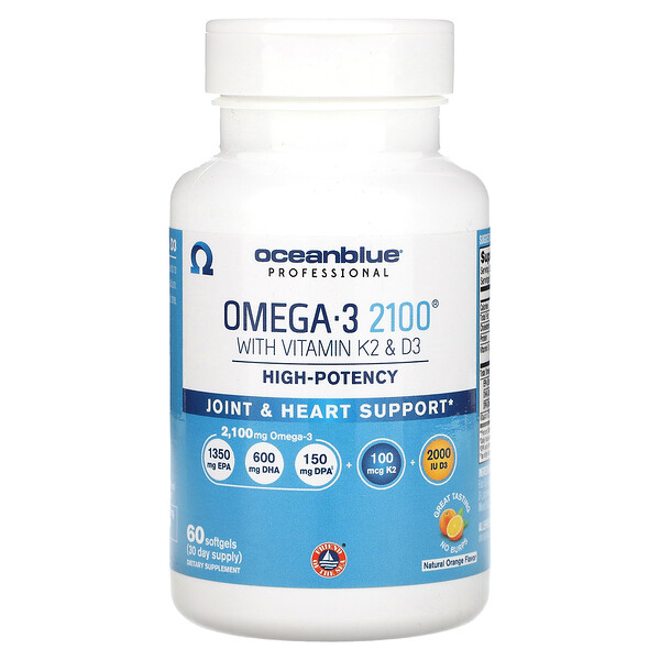 Professional, Омега-3 2100 с витаминами K2 и D3, высокоэффективный, натуральный апельсин, 60 мягких таблеток Oceanblue
