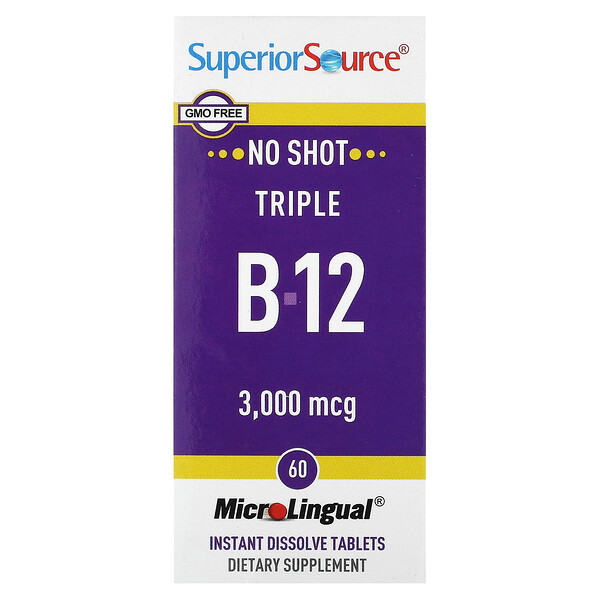 Triple B-12, 3000 мкг, 60 мгновенно растворяющихся таблеток MicroLingual Superior Source
