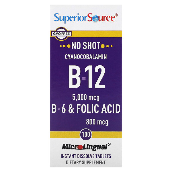 B-12, B-6 и фолиевая кислота, 100 мгновенно растворяющихся таблеток MicroLingual Superior Source