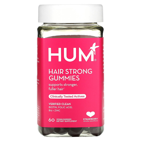 Жевательные конфеты для укрепления волос, клубника, 60 веганских жевательных конфет HUM Nutrition