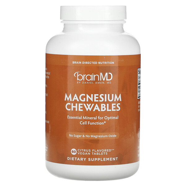 Magnesium Chewables (Жевательные таблетки), Citrus, 60 Vegan Tablets (Таблетки) BrainMD