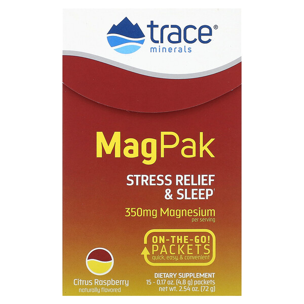 Mag Pak, Цитрусовая малина, 350 мг, 15 пакетов по 0,17 унции (4,8 г) каждый Trace Minerals Research