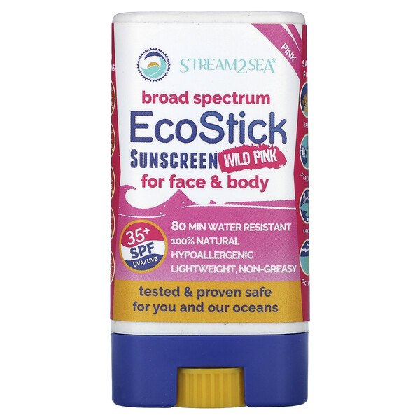 EcoStick Sunscreen Wild Pink, SPF 35+, 0,5 унции (14 г) Stream2Sea