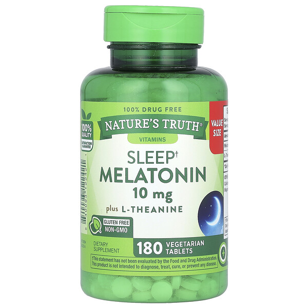 Мелатонин для сна плюс L-теанин, 10 мг, 180 вегетарианских таблеток Nature's Truth
