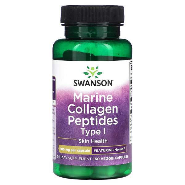 Морской Коллаген Пептиды Тип 1, 500 мг, 60 растительных капсул - Swanson Swanson