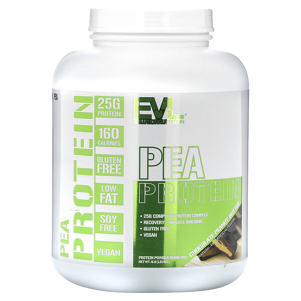 Pea Protein, Chocolate Peanut Butter, 4 lb (Фунты) (1.814 kg) EVLution Nutrition