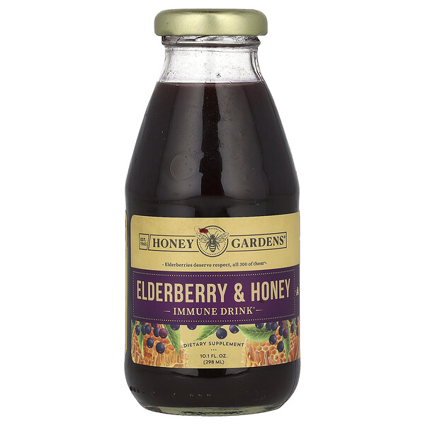Напиток для иммунитета, бузина и мед, 10,1 жидких унций (298 мл) Honey Gardens