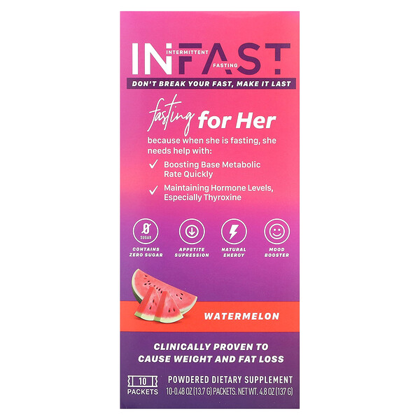 InFast, For Her, арбуз, 10 пакетов по 0,48 унции (13,7 г) каждый Real Ketones
