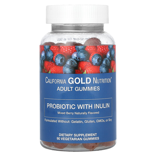 Пробиотики с Инулином в Жевательных Конфетах, Натуральные Ягодные - 90 вегетарианских жевательных конфет - California Gold Nutrition California Gold Nutrition
