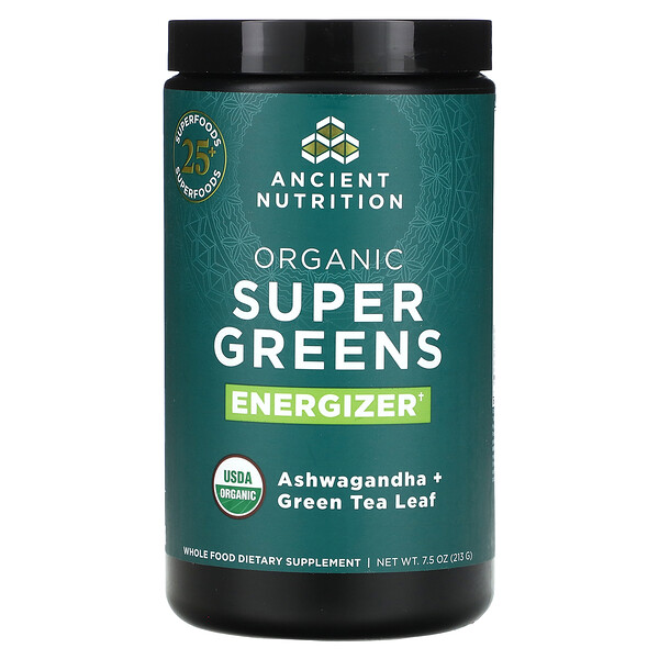 Organic Super Greens, энергетик, 7,5 унций (213 г) Ancient Nutrition