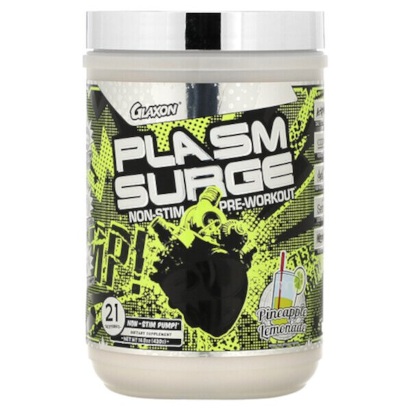 Plasm Surge, Предтренировочный комплекс без стимуляции, ананасовый лимонад, 14,8 унции (420 г) Glaxon
