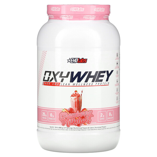 OxyWhey, Lean Wellness Protein, клубничный молочный коктейль, 1,94 фунта (880 г) EHPlabs