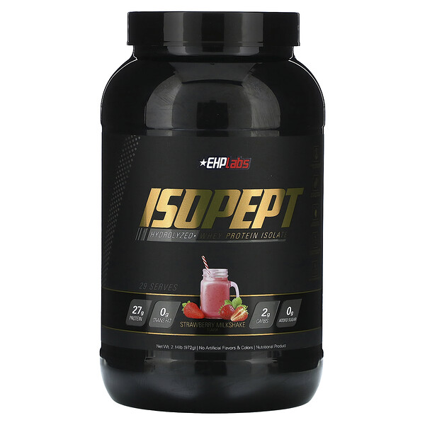 IsoPept, Гидролизованный изолят сывороточного протеина, клубничный молочный коктейль, 972 г (2,14 фунта) EHPlabs