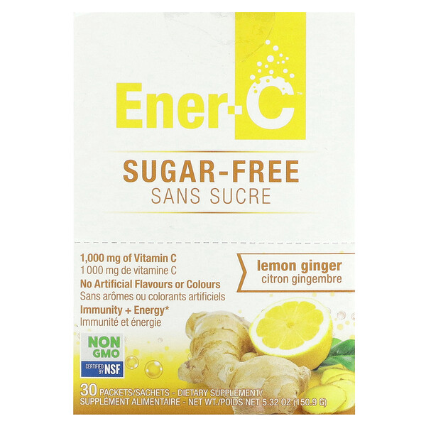 Питьевая смесь с витамином С, без сахара, лимон и имбирь, 1000 мг, 30 пакетов Ener-C