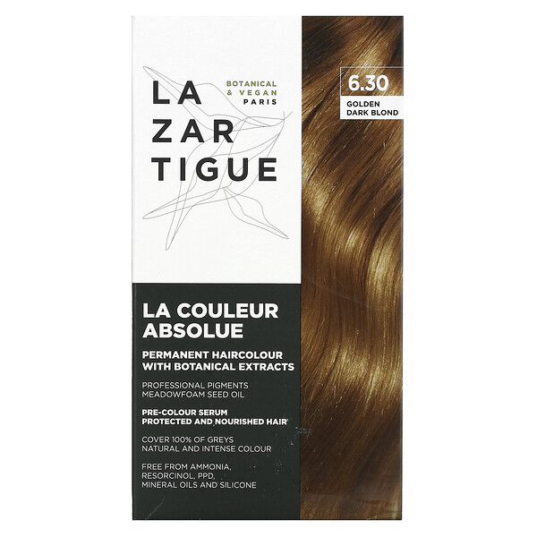 Стойкая краска для волос с растительными экстрактами, оттенок 6.30 Золотистый темно-русый, 1 применение Lazartigue