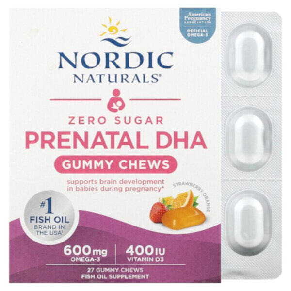 Пренатальная ДГК с нулевым содержанием сахара, клубника-апельсин, 27 жевательных конфет Nordic Naturals