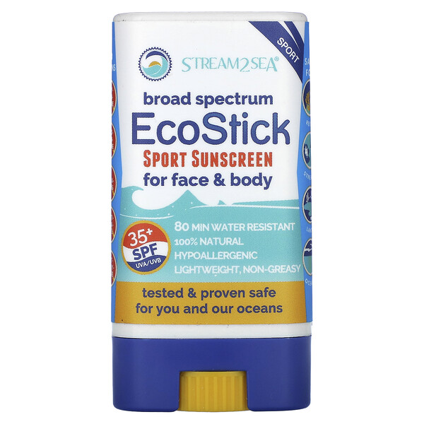 EcoStick Sport Солнцезащитный крем, SPF 35+, 0,5 унции (14 г) Stream2Sea
