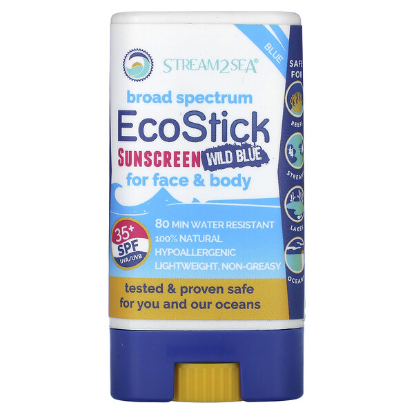 EcoStick Sunscreen Wild Blue, SPF 35+, 0,5 унции (14 г) Stream2Sea