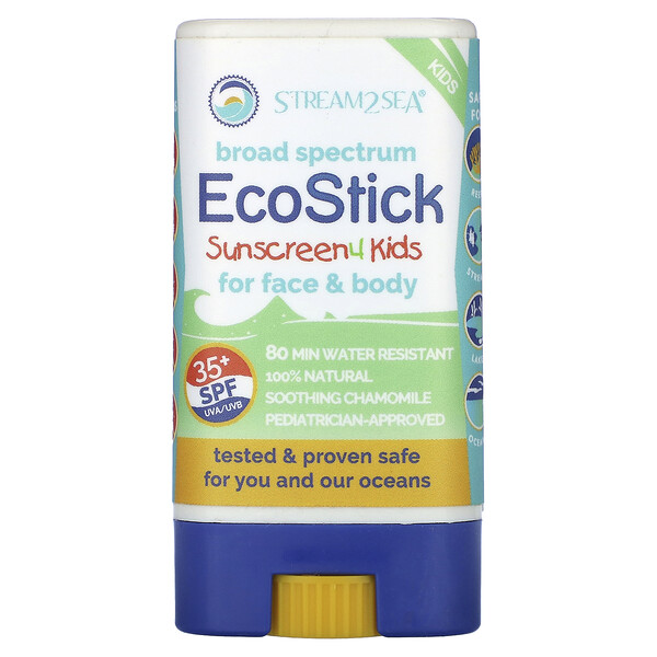 EcoStick Sunscreen 4 Kids, SPF 35+, без отдушек, 0,5 унции (16 г) Stream2Sea