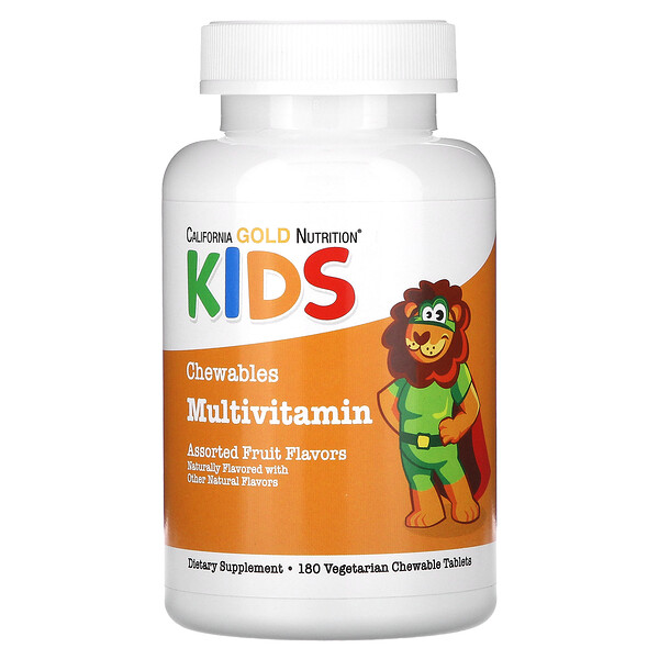 Жевательные мультивитамины для детей, фруктовое ассорти, 180 вегетарианских таблеток California Gold Nutrition