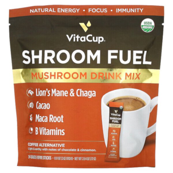 Shroom Fuel, Смесь для приготовления грибного напитка, 24 порционных палочки, по 0,11 унции (3 г) каждая VitaCup