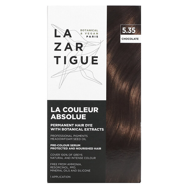 Перманентная краска для волос с растительными экстрактами, 5.35 Шоколад, 1 применение Lazartigue