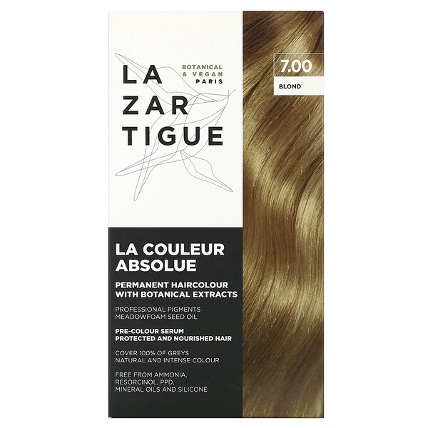 Перманентная краска для волос с растительными экстрактами, оттенок 7.00 Блонд, 1 применение Lazartigue