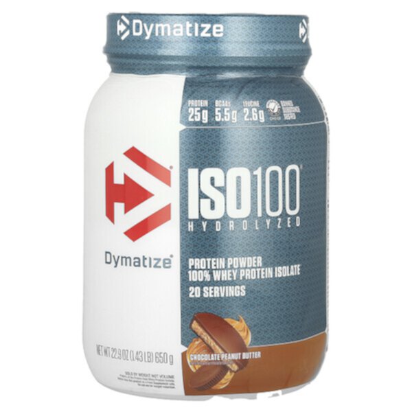 ISO100 гидролизованный, 100 % изолят сывороточного протеина, шоколадно-арахисовое масло, 1,43 фунта (650 г) Dymatize