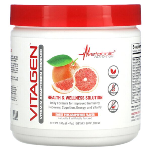 VitaGen, Комплекс витаминов-адаптогенов, сладкий розовый грейпфрут, 8,47 унции (240 г) Metabolic Nutrition