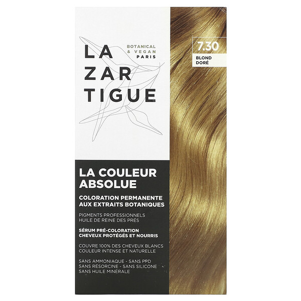 Перманентная краска для волос с растительными экстрактами, оттенок 7.30 Золотистый блондин, 1 применение Lazartigue