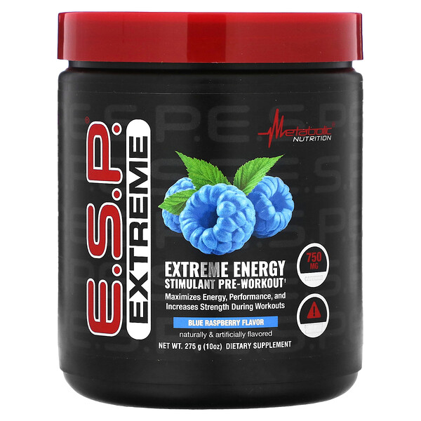 Э.С.П. Предтренировочный стимулятор Extreme Energy, голубая малина, 10 унций (275 г) Metabolic Nutrition