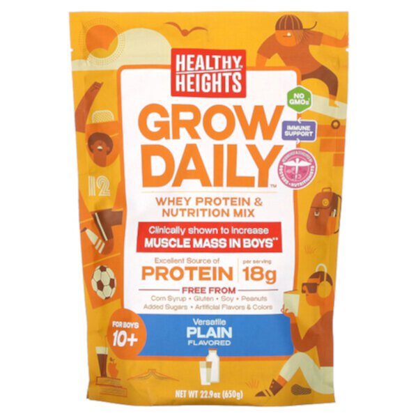 Grow Daily, Смесь сывороточного протеина и питания, для мальчиков от 10 лет, обычная, 22,9 унции (650 г) Healthy Heights