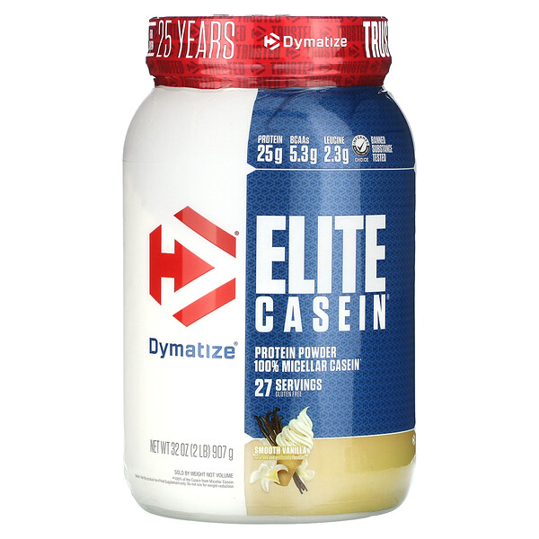 Elite Casein, гладкая ваниль, 2 фунта (907 г) Dymatize