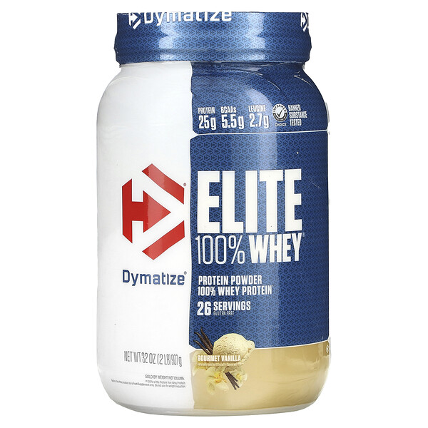 Elite 100% сывороточный протеин в порошке, изысканная ваниль, 2 фунта (907 г) Dymatize