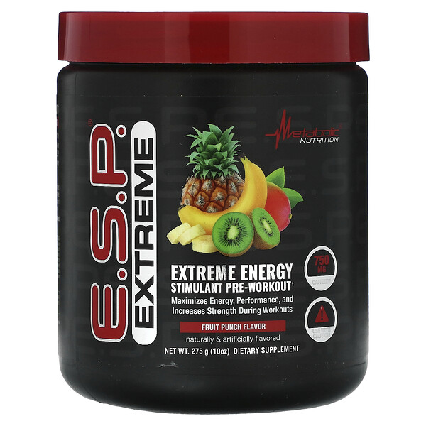 Э.С.П. Предтренировочный стимулятор Extreme Energy, фруктовый пунш, 10 унций (275 г) Metabolic Nutrition