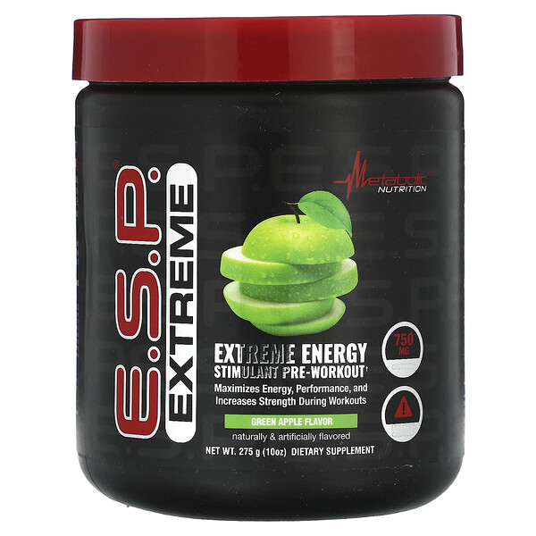 Э.С.П. Предтренировочный стимулятор Extreme Energy, зеленое яблоко, 10 унций (275 г) Metabolic Nutrition