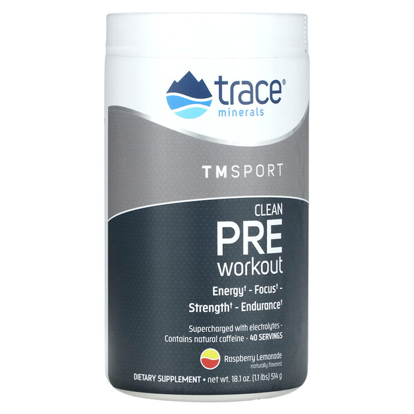 TM Sport, Clean Pre Workout, малиновый лимонад, 1,1 фунта (514 г) Trace Minerals Research